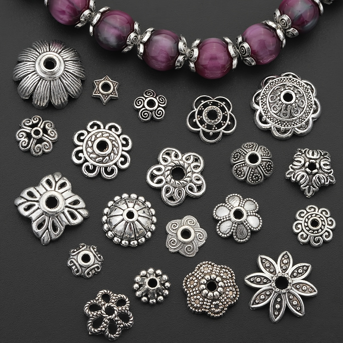 100pcs Alloy Bead Caps in Assorted Flower Petal Designs